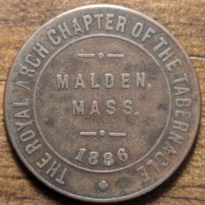 1886 Malden, Massachusetts MA The Royal Arch Capítulo un centavo ficha masónica - Imagen 1 de 4
