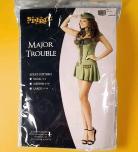 USED Spirit Halloween Major Trouble Sexy Military 3 Piece Army Green Costume (L) - Picture 1 of 17