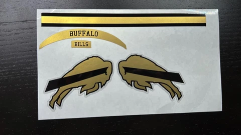 Buffalo Bills Metallic Gold & Black Mini Football Helmet Decal Set Cover