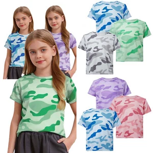 3 Pack Unisex Boys Girls Quickly Dry Camouflage Print Sports Top Camo T-shirt - Picture 1 of 34