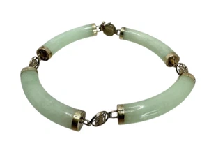 14K Gold Natural Genuine Jade Bar Asian Bracelet 7.25 Inch - Picture 1 of 7