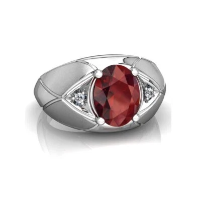 2.50 Ct Red Oval Garnet Solitaire CZ Men's Wedding Ring In Solid 925 Silver - Image 1 of 4