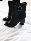 PrettyLittleThing Ladies Black Zipped High Thick Heel Boots Size 7