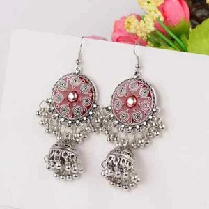 Indian Jewelry Jhumka Charms Earrings For Women Enamel Colored Round Earring - Picture 1 of 15
