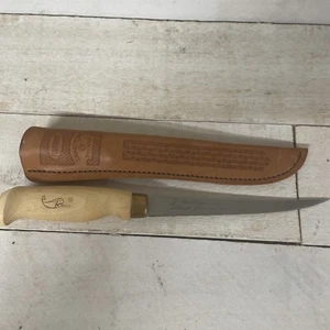 J Marttiini Rapalla Finland Fish Fillet Knife 6" Signed Blade & Leather Sheath - Picture 1 of 9