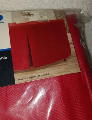 Red Pleated Fabric Tablecloth. 60" Round Table. Peva Plush. New Sealed.  - Image 1 of 4