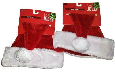 2 Pack Matching 16" Santa Hats ONE SIZE FITS MOST Red Plush White Faux Fur - Image 1 of 2