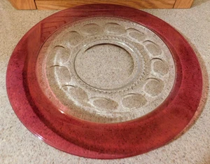 25-1085 Kings Crown Thumbprint Ruby Red 13 Inch Serving Platter Plate Tray Vint - Picture 1 of 6