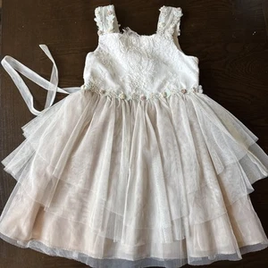 rare editions girls dress tulle tiered lace flower embroydered trim Sz 6  Cream - Picture 1 of 10