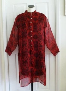 Spolverino Midi Vintage Nuovo con etichette Chicos Design Seta Rosso Nero Arte Cinese Mandarino 3 48B L XL - Foto 1 di 12