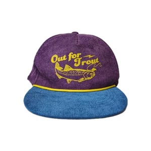 Thatsrad Out for Trout Fly Fishing Purple Corduroy Snapback Trucker Hat Cap - Picture 1 of 4