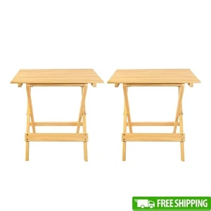 Portable Solid Wood Folding Side Table 2 Piece Set Indoor Outdoor Easy Storage - Picture 1 of 13
