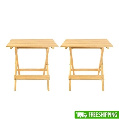 Portable Solid Wood Folding Side Table 2 Piece Set Indoor Outdoor Easy Storage - Image 1 of 4