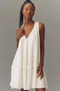 By Anthropologie L NWT V-Neck Swing Tunic Dress White Size Large New - Picture 1 of 6