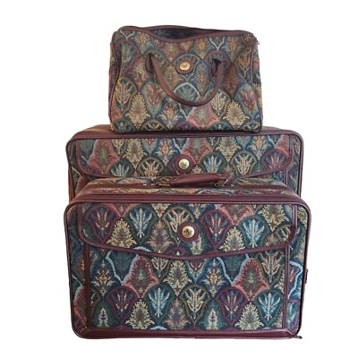 Diane von Furstenberg Vintage Tapestry Jacquard Leather Trim 3 Piece Luggage Set - Image 1 of 4