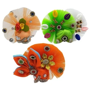 Laddu Gopal Mukut Pagdi For Gopal ji Kanha Ji Cap Multicolor Set of 3 Size 1 - Picture 1 of 4