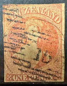 NEW ZEALAND 1862-63, 1d ORANGE VERMILION WMK. STAR USED STAMP. - Picture 1 of 2