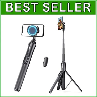 Portable Magnetic Selfie Tripod with Adjustable Height & Remote for All Phones - Image 1 of 4