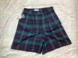 Izod Shorts 8 Womens NWT NOS High Rise Plaid Pleated Wool Blend Lined Vintage - Picture 1 of 7