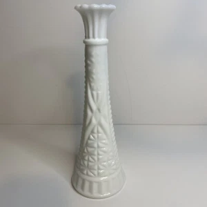 Vintage White Milk Glass 9 inch Stars and Bars Bud Vase - Picture 1 of 7