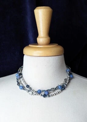 Premier дизайн синий бусина серебристого тона цепочка мульти бусы ошейник ожерелье - Изображение 1 из 4