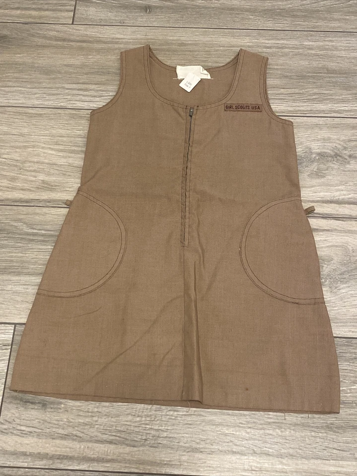 Vintage Girl Scout Brownie Uniform Jumper Romper Dress Sz 7 - Image 1 of 1
