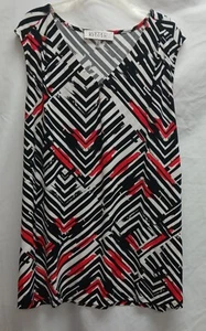 Kasper Blouse, Red, Black & White, Sleeveless, Geometric Design, 2X, 29'' long - Picture 1 of 4
