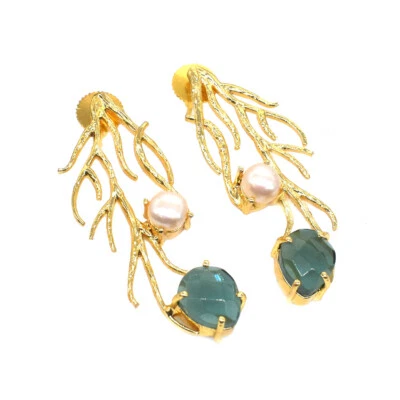 当代吊坠耳环水晶珍珠镀金波西米亚珠宝O785 — 第 1/4 张图片