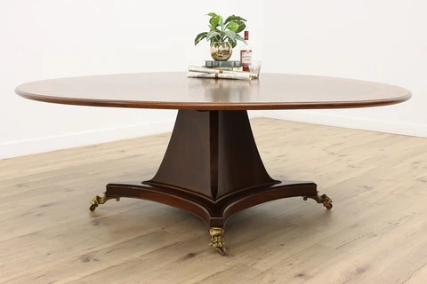 Monumental 7' Round Banded Dining or Conference Table, Brass Paw Feet #43800 Cover