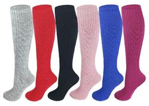 Ayla 6 pairs Girls Kids Childrens Cable Knit Wool Boot Socks