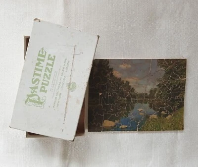 老式 1932 年 Parker Brothers Pastime 拼图,75 件木制件完整带盒  — 第 1/4 张图片