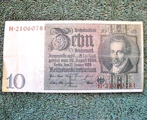 BERLIN REICHSBANKNOTE: 10 Mark 1924 / 1929 GERMANY Weimar Republic - Picture 1 of 2