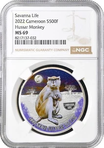 Cameroon 500 francs 2022, NGC MS69, "Savanna Life - Hussar Monkey" Top Pop 1/0 - Picture 1 of 2