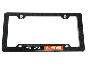 5.7L LS6 CARBON FIBER LOOK LICENSE PLATE FRAME W/ 2 BLACK WASHERS & BOLTS - Picture 1 of 5