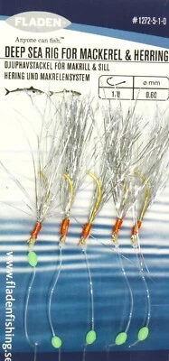 Fladen Silver Flash Feather Rigs 6 Pks Mackerel 5 hook size 1/0 fishing lure sea Foto 1 de 4