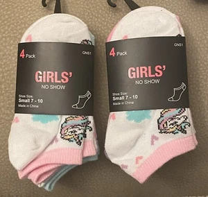 Collective Soles 2– 4 Pack Girls No Show Socks Small 7-10 2 Unicorn & 2 Rainbow - Picture 1 of 2