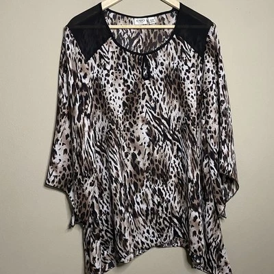 Blusa Cato Talla 18/20W Marrón Tostado Estampado Animal Mangas Anchas Oficina Informal Foto 1 de 4