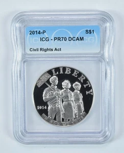 2014-P Civil Rights Act Commemorative Silver Dollar PR70 DCAM ICG *1339 - Picture 1 of 5