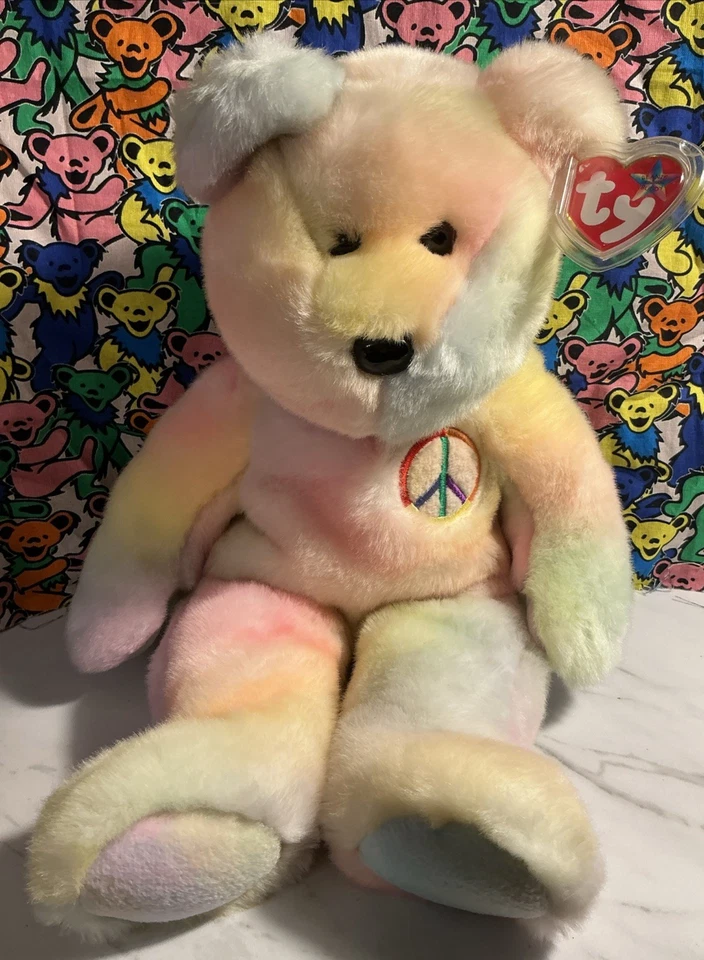 Ty Beanie Buddy Teddy Bear Named Peace 3rd Generation MINT Ty-dye 1999