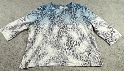Top de mujer Alfred Dunner manga 3/4 cuello redondo azul blanco estampado animal talla 3X Foto 1 de 4
