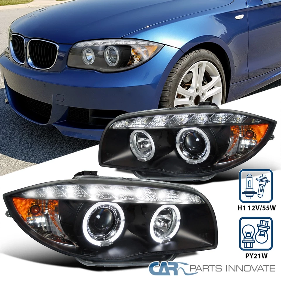 Fits 07-13 BMW E81 E82 E87 E88 1-Series LED Dual Halo Black Projector Headlights — 第 1/4 张图片