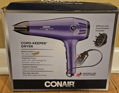 Conair Cord Keeper Blow Dryer, 1875 watt RETRACTABLE CORD, Ionic Technology - Image 1 of 4