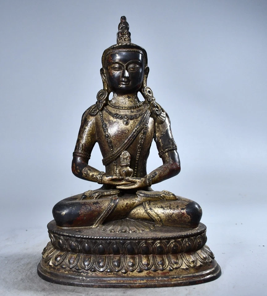 10.2" Old Fashioned Buddhism Bronze Gilt Amitabha Longevity Buddha Buddha Statue - Image 1 of 4