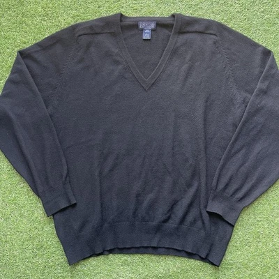 Vintage Lands End Sweater Mens Large 42-44 2 Ply Cashmere Black V Neck Pullover - Image 1 of 4