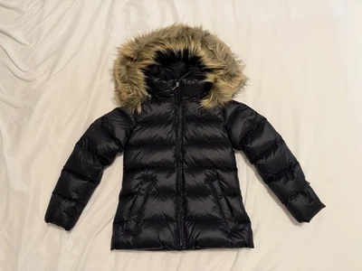 全新带标签 Polo Ralph Lauren 女孩黑色 Puffer 夹克/毛皮装饰帽子 $325 5 码 — 第 1/3 张图片