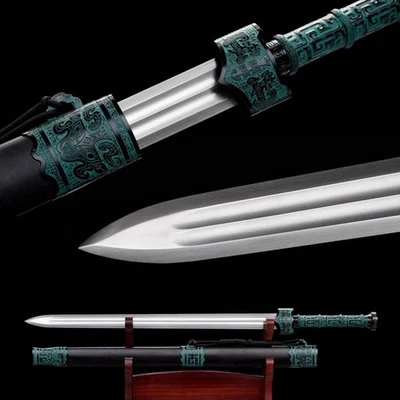 Fine Chinese Qin Dynasty Double Edged Sword Kung Fu Jian 1095 Carbon Steel Blade - Image 1 of 4