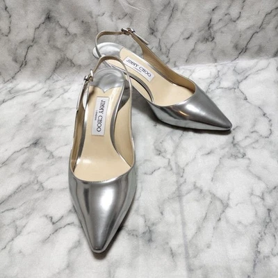 Jimmy Choo Pumps Heel Silver leather pointed toe EU38.5 US8 Japan F/S USED - image 1 of 4