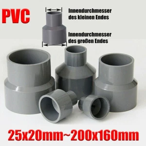 Ø20mm-200mm PVC Reduzierstück Muffe Rohr Fitting Klebefittings Lang Konisch Grau - Picture 1 of 43