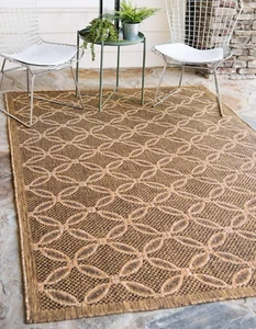 Outdoor Trellis Collection Area Rug - Spiral (5' 3" X 8' Rectangle, Light Brown/ - Picture 1 of 9