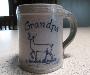 Vintage 1993 Rockdale Union Stoneware Mug Grandpa & Buck Deer Salt Glaze - Picture 1 of 6